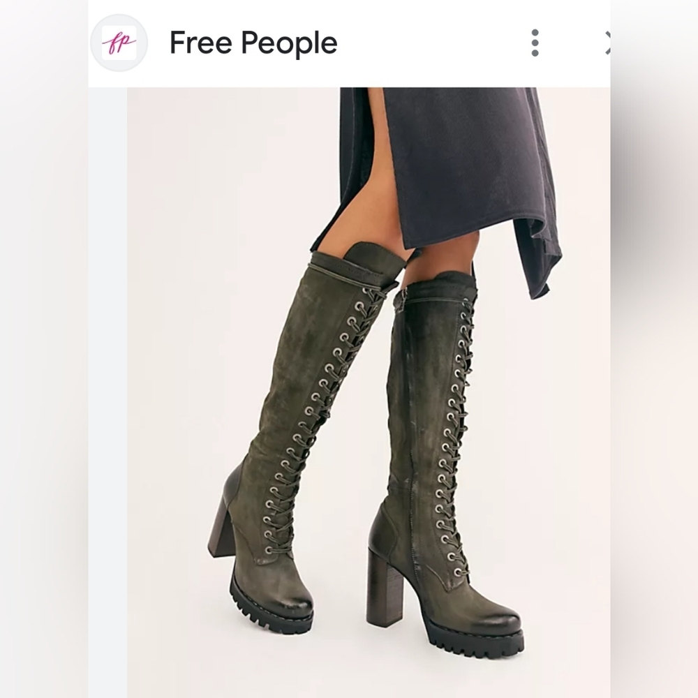 EUC A.S.98 Free People Catalina Tall Green Platform Lace Up Boots 39